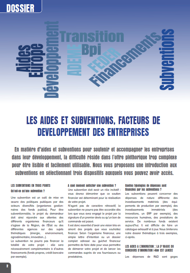 Dossier thématique : Les aides et subventions, facteurs de développement des entreprises